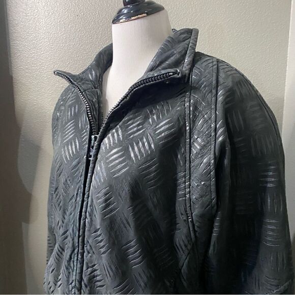 Vintage Andrew Marc Black genuine Leather Jacket Patterned Nubuck - Picture 12 of 15